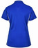 A blue ladies' polo shirt with white contrast detailing and a collar, featuring a logo on the front.