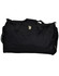 A black duffle bag with a zippered closure and shoulder straps, featuring a mesh pocket on one side.