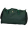A dark green duffle bag with dual handles and a mesh pocket on one side. It features a zipper closure and branding.