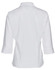A white women's button-up shirt with 3/4 sleeves, featuring a back view and a simple design.