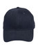 A heavy brushed cotton cap in navy blue with a logo on the front and ventilation holes on the crown.