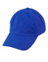 A blue unstructured cap featuring a logo, with a curved brim and ventilation holes.