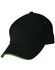 A black cap with a green accent on the brim, featuring a logo on the side.