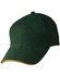 A green cap with a curved brim, featuring a subtle logo and a yellow accent on the brim.
