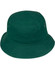 A green bucket hat with a plain design and ventilation eyelets. It features a simple, unembellished style.