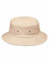 A beige bucket hat featuring ventilation eyelets and a wide brim. The hat has a simple design with no visible logos.