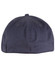 A navy cotton fitted cap featuring a rounded design and a logo on the side.
