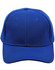 A blue structured cap with mesh panels, featuring a logo on the front. Ideal for casual headwear.