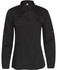 A black chef jacket with a modern design and buttons on the sleeves, featuring a logo on the chest.