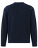 A navy blue crew neck fleece sweater with a plain back design and long sleeves. Features a logo on the front.
