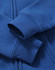 A blue full-zip fleecy hoodie featuring a logo and ribbed cuffs.