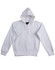 A white ladies' fleece hoodie featuring a front pocket and a hood, with a branding logo.
