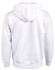 A white adult's close front fleece hoodie with a hood and long sleeves, featuring a simple design.