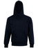 A black kids' hoodie with a front pocket and a large hood. It features a logo on the front.