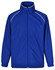 A blue track jacket featuring white piping and a high collar. The jacket has a logo on the front.