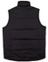 A black nylon rip-stop padded vest with a high collar and quilted design, featuring a logo.