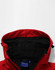 A red softshell full zip hoodie featuring an inner black lining and a hood. It includes a logo on the interior label.