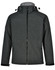A softshell full zip hoodie in dark grey, featuring a hood and zippered pockets, with a logo on the chest.