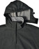 A dark grey ladies' softshell full zip hoodie with a removable hood and an inner lining. Features a logo.