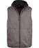 A grey men's versatile vest with a zip front and a collar, featuring a branding logo.