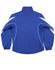 A blue track jacket with white detailing, featuring a high collar and elastic cuffs. It has a logo on the front.