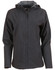 A ladies' waterproof performance jacket in dark grey, featuring a hood and a logo on the front.