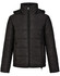 A unisex sustainable seamless parka jacket in black, featuring a zip front and hood, with a textured finish.