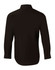 A black long sleeve button-up shirt featuring a sleek design and a logo on the back.