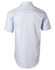 A light blue men's short-sleeve button-up shirt with a back yoke and a subtle logo.