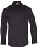 A black long sleeve button-up shirt with a dobby stripe pattern and a logo on the chest pocket.