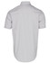 A men's short-sleeve button-up shirt in light grey with a subtle ticking stripe pattern and collar.