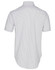 A short-sleeved button-up shirt featuring a ticking stripe pattern in white and green, displayed from the back.