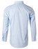 A light blue pinstripe long sleeve button-up shirt with a smooth back and a logo.