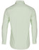 A long sleeve button-up shirt in light green with a striped pattern and a logo on the back.