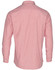 A men's long sleeve button-up shirt featuring red and white stripes and a back view. It has a logo on it.