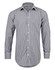 A black and white gingham check long-sleeve button-up shirt with a logo on the sleeve.