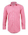 A men's long-sleeve button-up shirt in red and white gingham check pattern with roll-up sleeves. It features a branding logo.