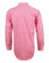 A red gingham check men's button-up shirt, featuring long sleeves and a classic collar, with a logo.