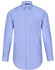 A blue and white gingham check roll-up long sleeve shirt with a button-up design and a logo.