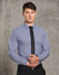 A button-up shirt featuring a two-tone check pattern in navy and white, with long sleeves and a black tie.