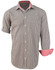 A men's black and white gingham check roll-up long sleeve shirt with red accents and a branded label.