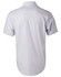 A light blue short-sleeve button-up shirt with a plain back and a branding logo.