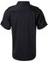 A black short sleeve military-style shirt, featuring a button-up design and rolled sleeves. It has a logo on it.