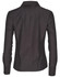 A dark grey women's button-up long sleeve shirt with a collar and buttoned cuffs, featuring a logo.