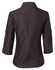 A women's 3/4 sleeve button-up shirt in dark colour, featuring a back view with rollable sleeves. Includes a logo.