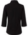 A black women's cotton/poly stretch shirt with 3/4 sleeves and a collar, featuring a smooth back design.