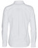 A white women's long-sleeve button-up shirt with a collar and a back view. Features branding on the label.