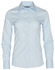 A light blue women's self-stripe long-sleeve button-up shirt with a collar and a logo.