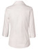 A white women's self-stripe 3/4 sleeve button-up shirt with a tailored fit and a back yoke detail.