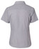 A light grey women's button-up shirt with a fine stripe pattern and short sleeves, featuring a collar and back yoke.